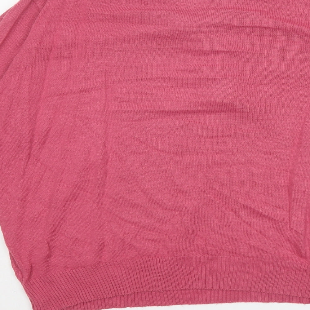 EWM Womens Pink V-Neck Acrylic Pullover Jumper Size 14