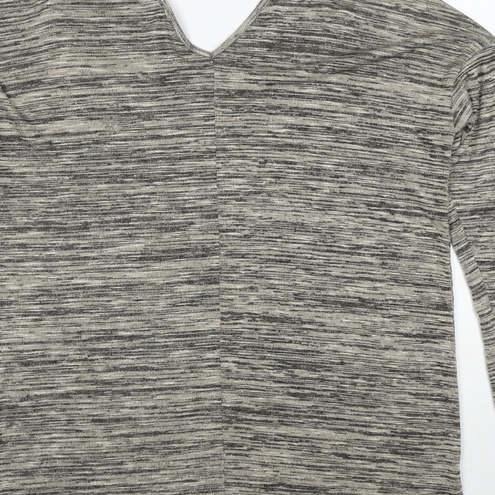 Papaya Womens Beige V-Neck Geometric Viscose Pullover Jumper Size 10