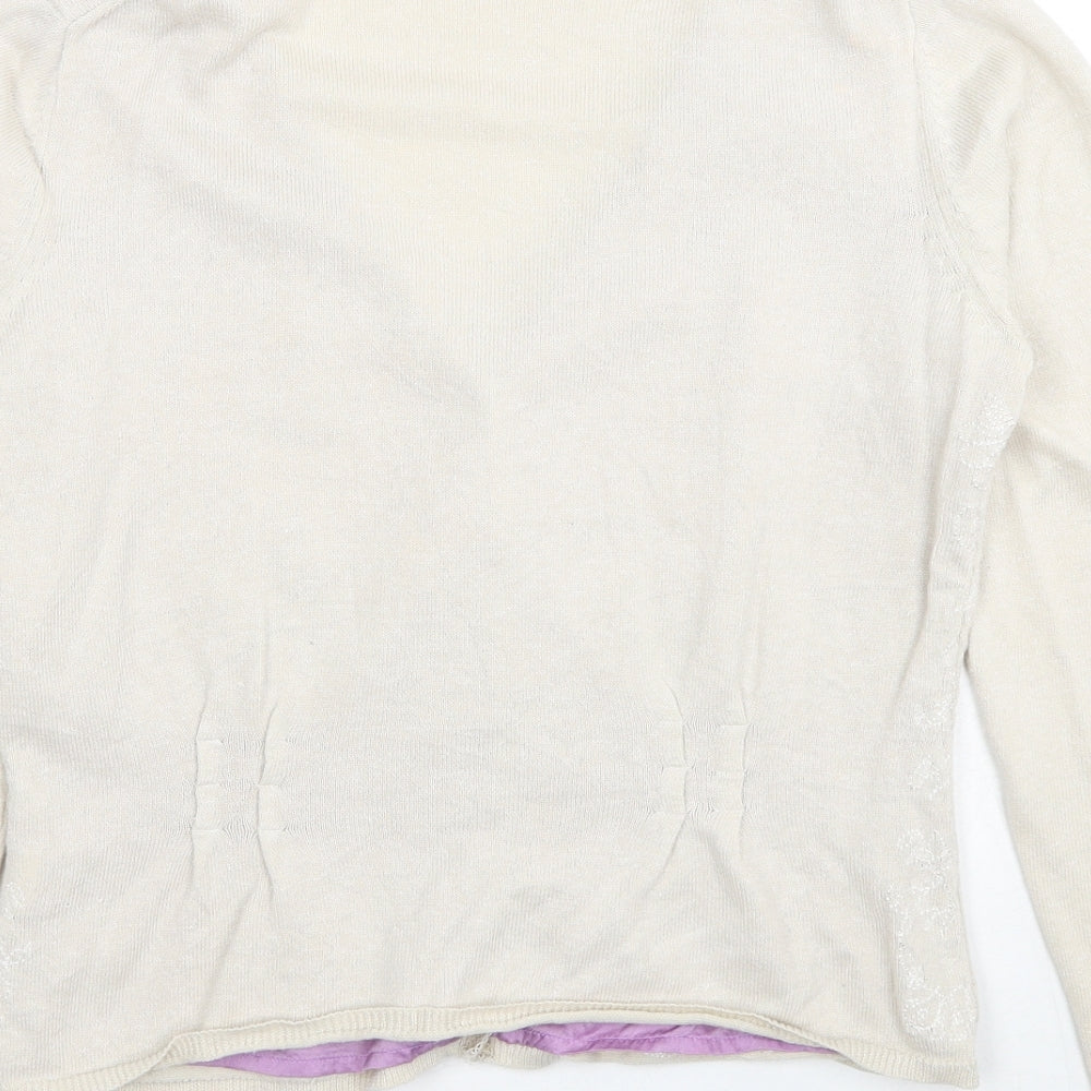 Kapalua Womens Beige V-Neck Geometric Linen Cardigan Jumper Size 12