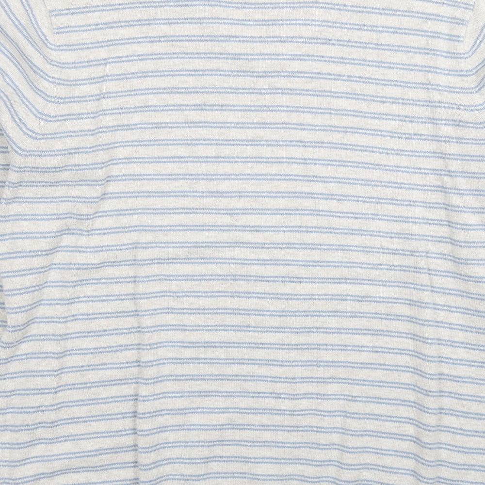 Marks & Spencer Mens Grey V-Neck Striped Cotton Pullover Jumper Size S Long Sleeve