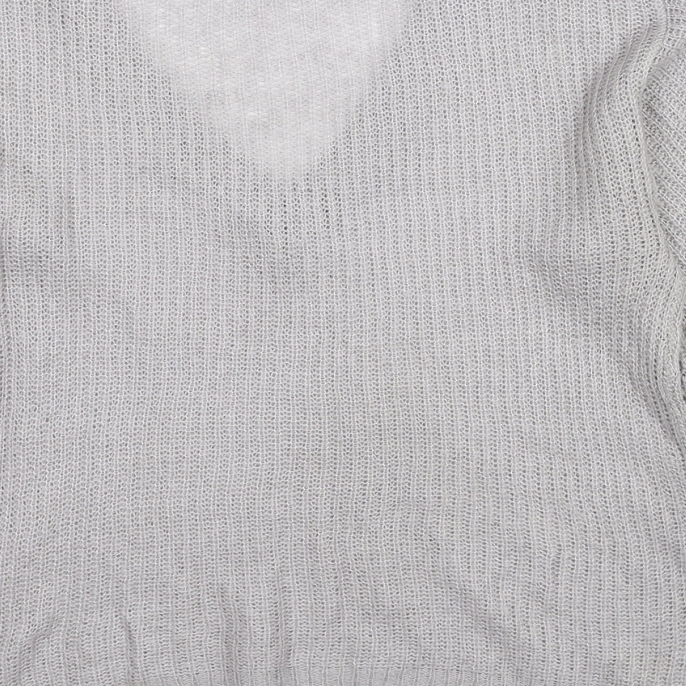 Brave Soul Womens Grey V-Neck Acrylic Pullover Jumper Size S