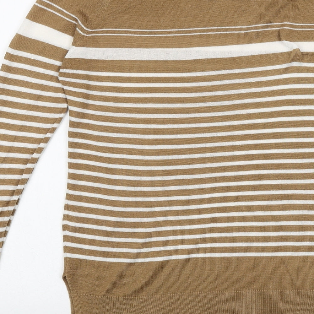 NEXT Womens Brown Scoop Neck Striped Viscose Pullover Jumper Size 6