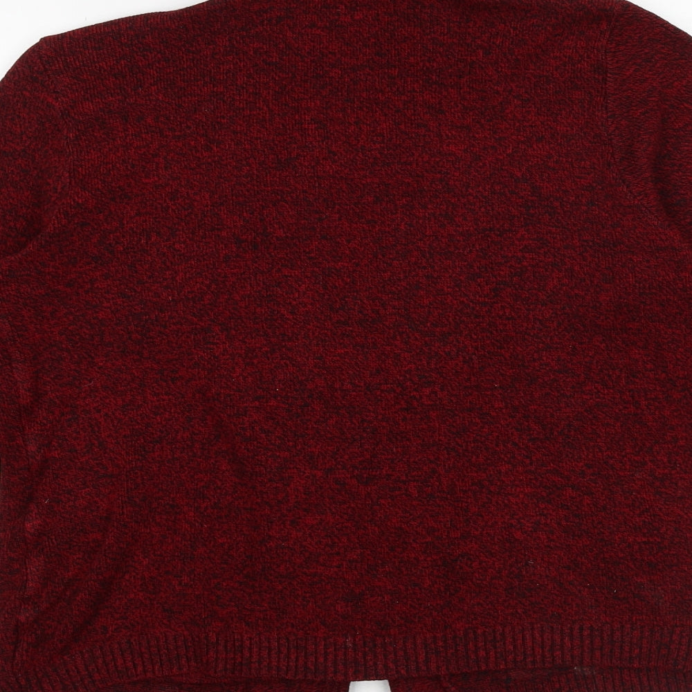 Hand To Hand Womens Red V-Neck Acrylic Cardigan Jumper Size S
