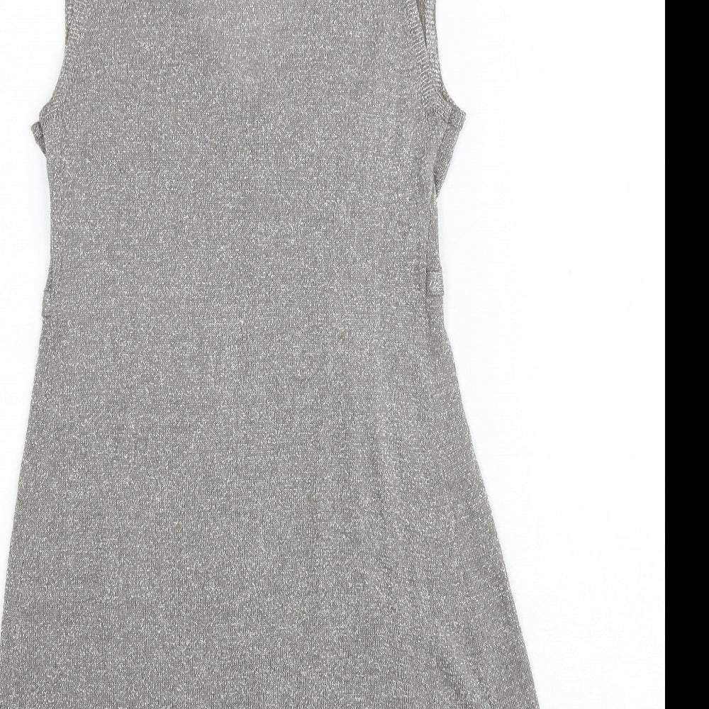 Mango Womens Silver Geometric Polyester Tank Dress Size XS V-Neck Pullover