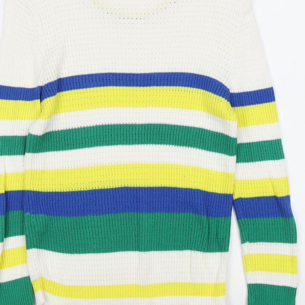 Stradivarius Womens Multicoloured Round Neck Striped Cotton Pullover Jumper Size L