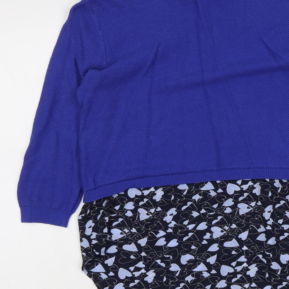NEXT Womens Blue Round Neck Geometric Cotton Pullover Jumper Size 10 - Shirt Insert