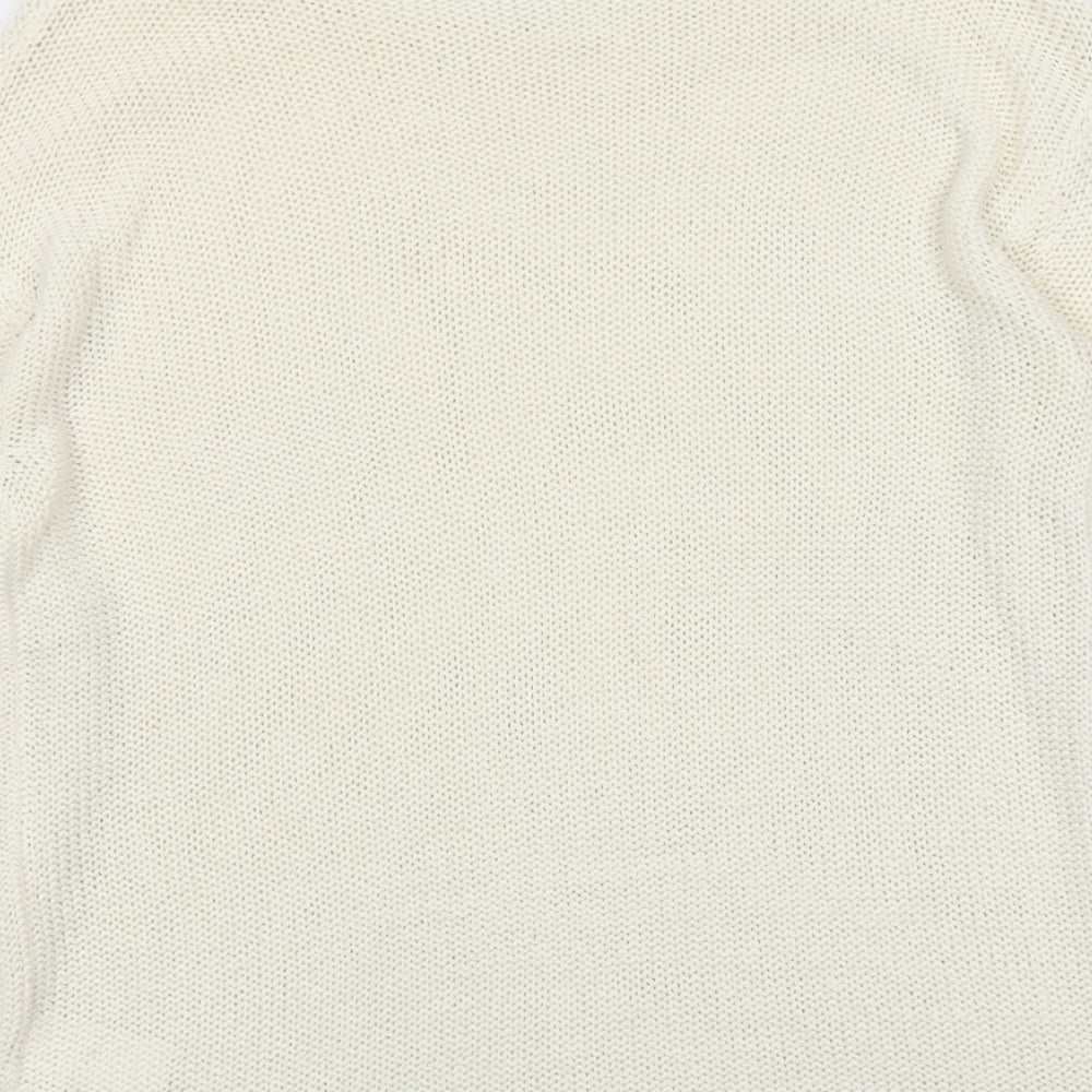 H&M Womens Ivory Boat Neck Acrylic Pullover Jumper Size M