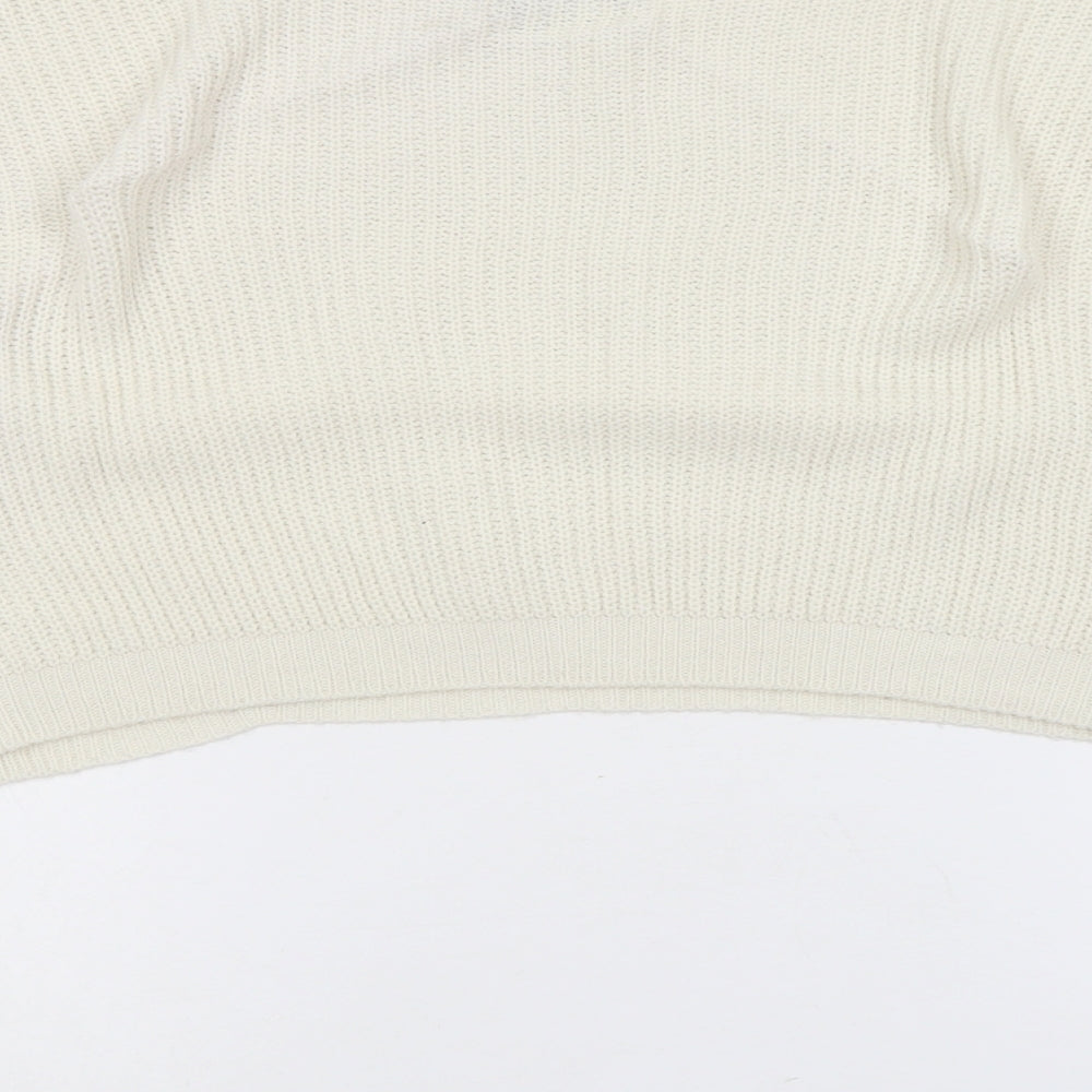 PRETTYLITTLETHING Womens Ivory Boat Neck Acrylic Pullover Jumper Size 10 - Cropped