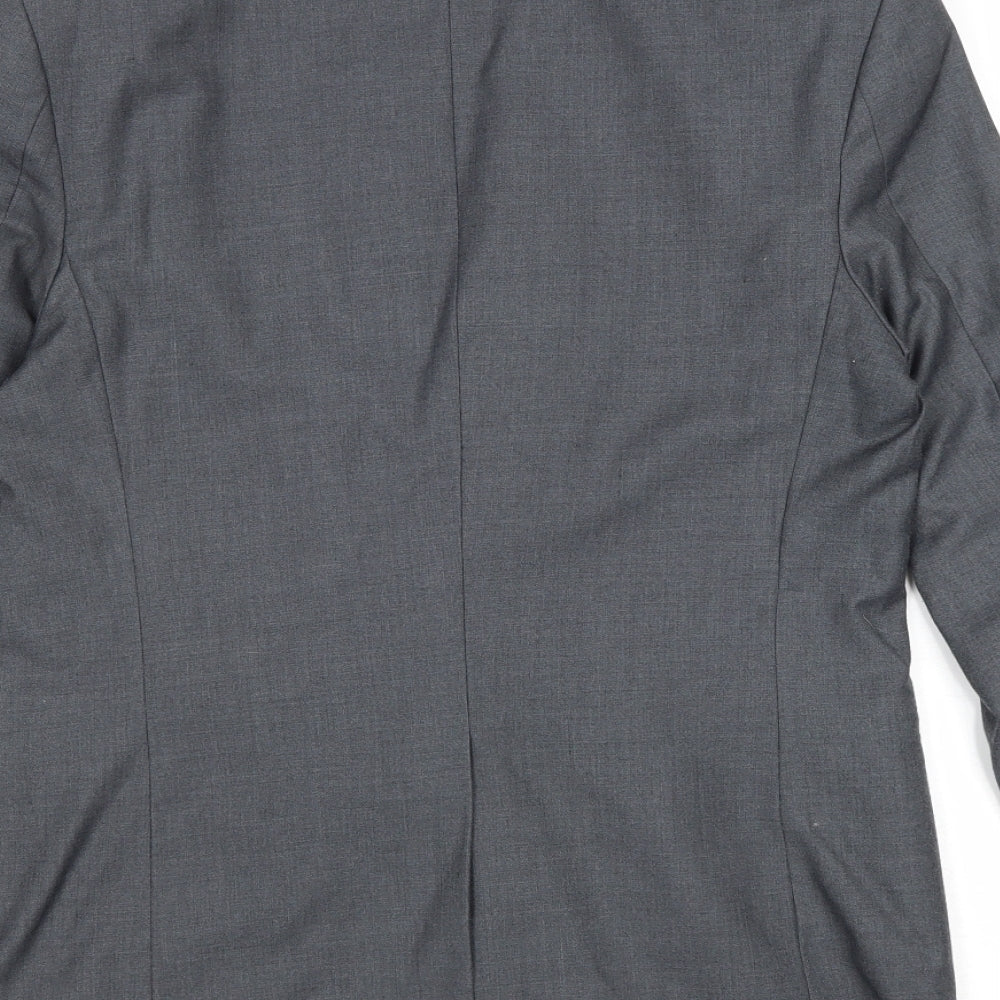 Preworn Mens Grey Polyester Jacket Suit Jacket Size 36 Regular