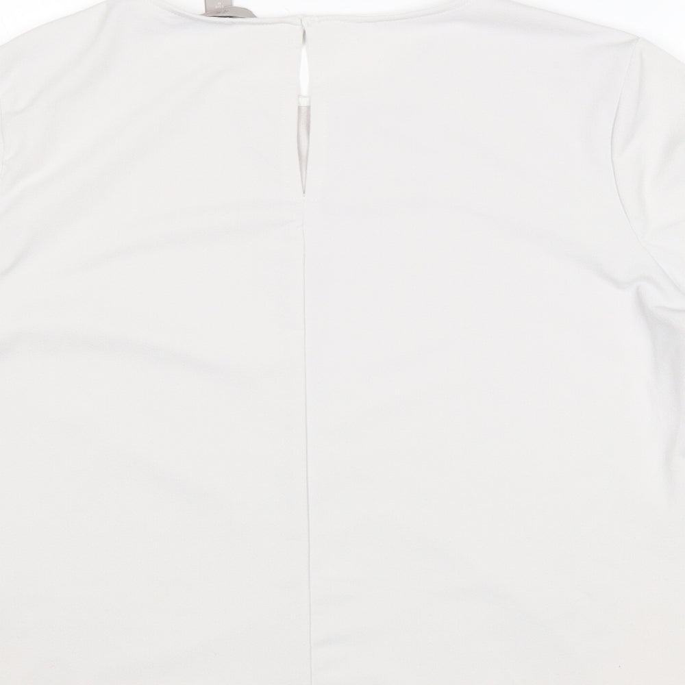 H&M Womens White Polyester Basic Blouse Size M Round Neck - Crocheted Lace Detail