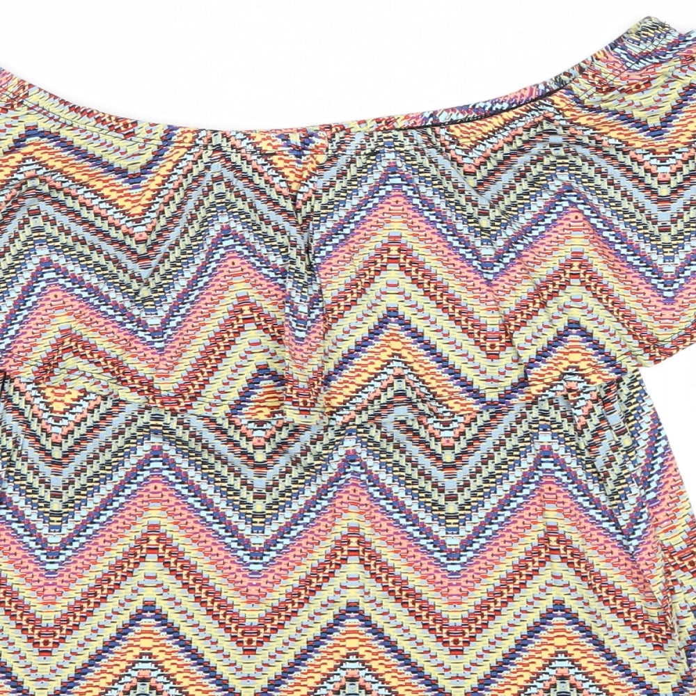 Atmosphere Womens Multicoloured Geometric Viscose Basic Blouse Size 4 Off the Shoulder