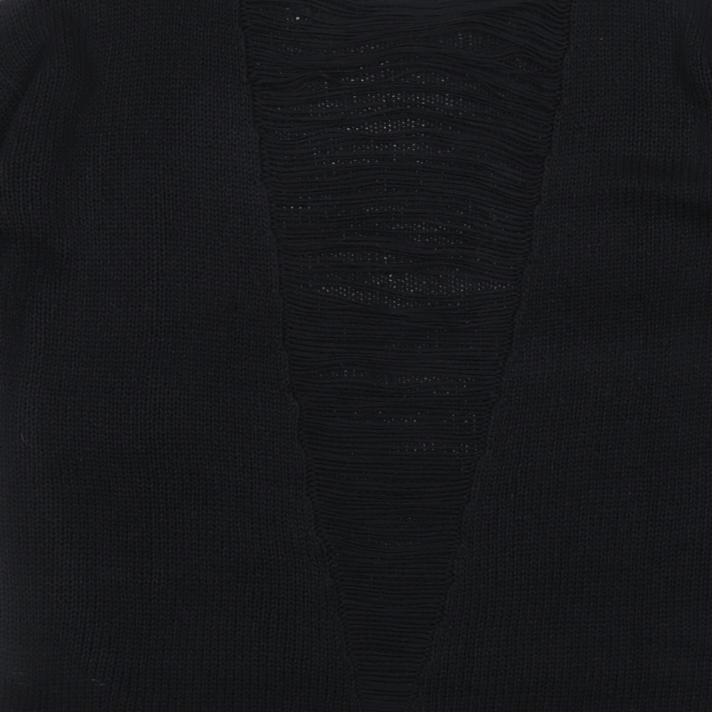 South Womens Black Round Neck Acrylic Pullover Jumper Size 14 - Distressed