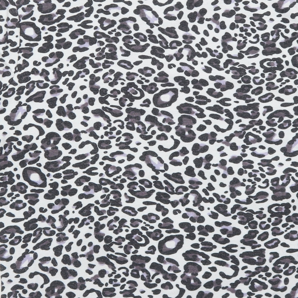 Cable & Gauge Womens Grey Animal Print Viscose Basic Blouse Size M Boat Neck - Twist Detail Leopard Print