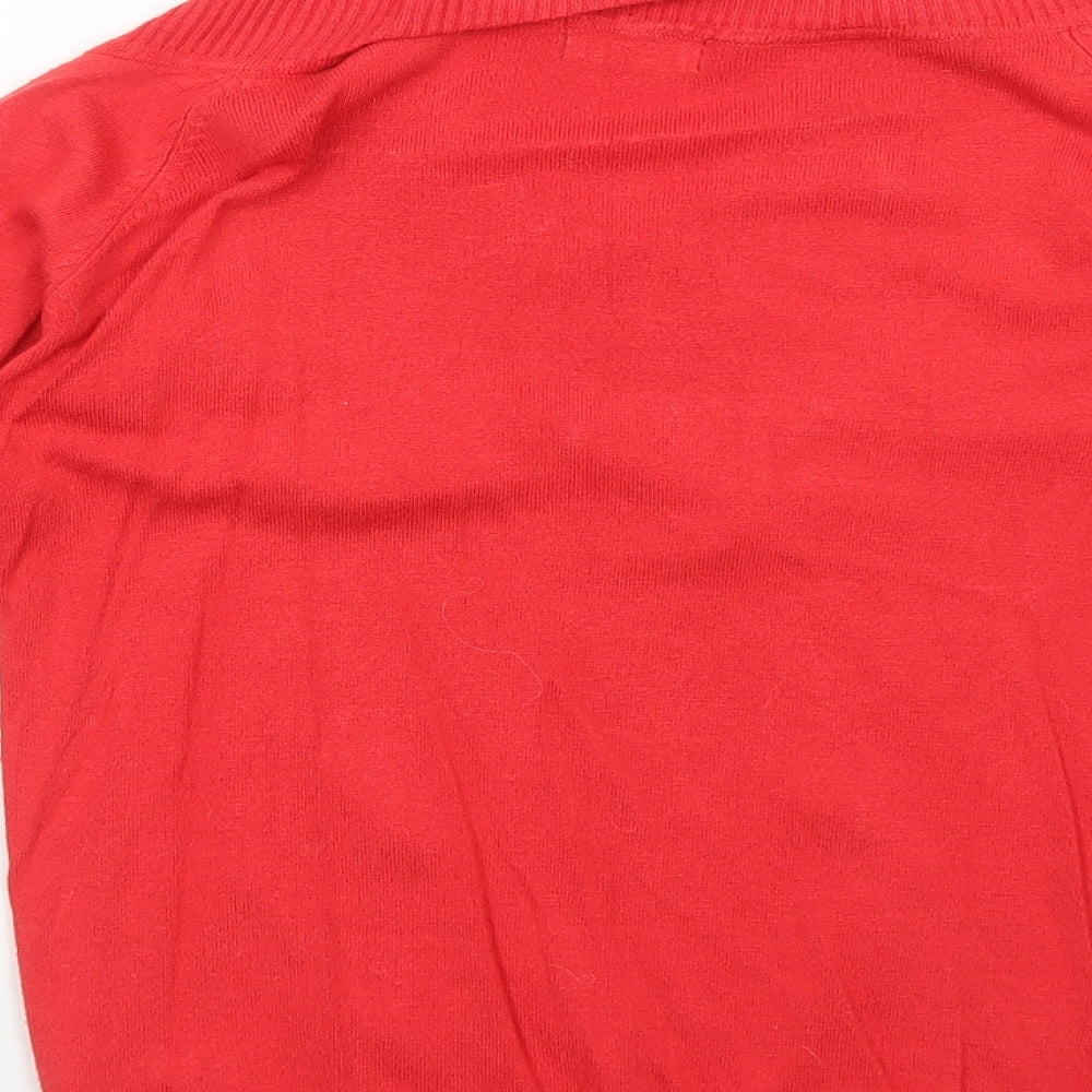 F&F& Womens Red V-Neck Viscose Pullover Jumper Size 10