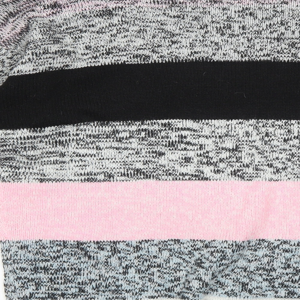 H&M Womens Grey Round Neck Striped Acrylic Pullover Jumper Size M
