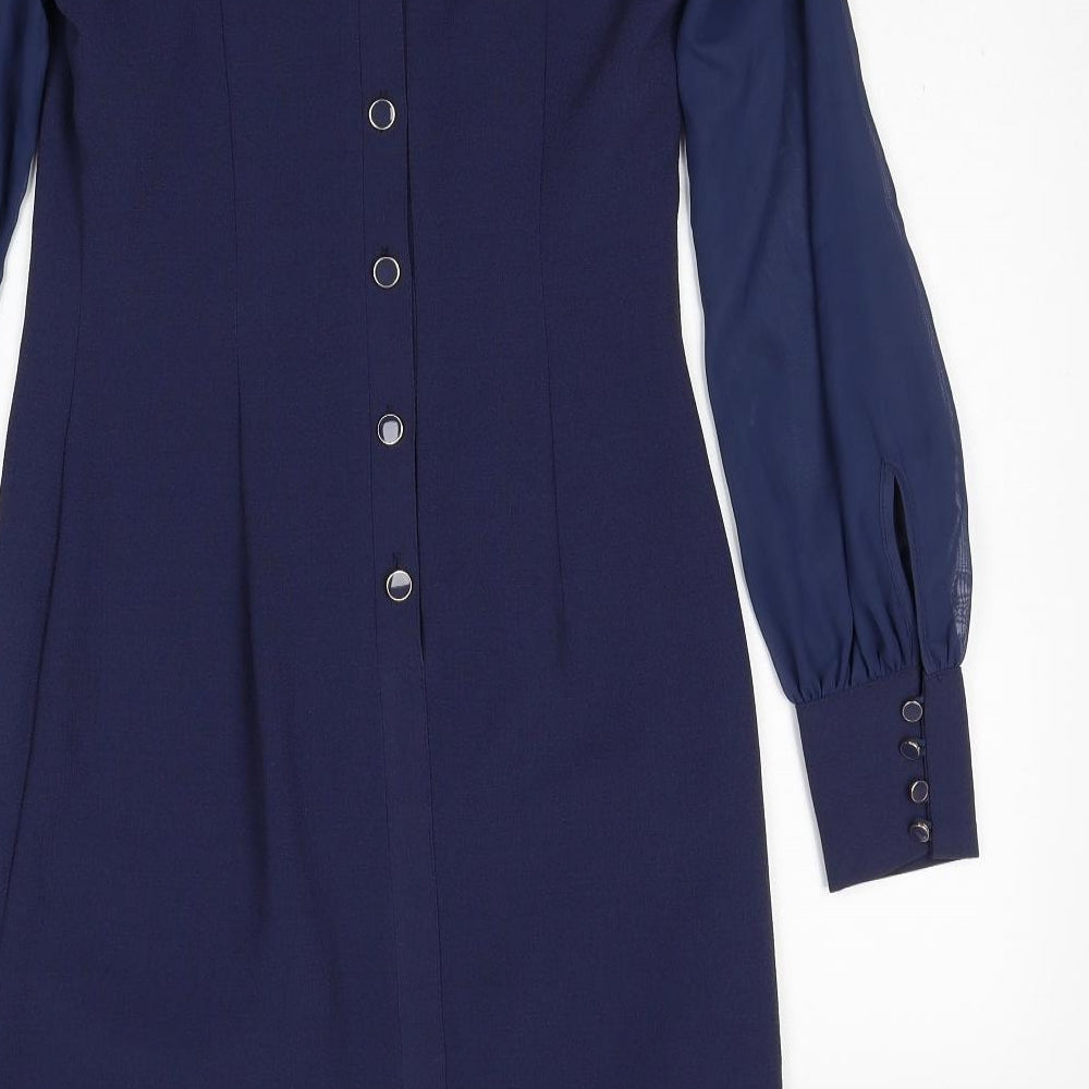 NEXT Womens Blue Polyester Shift Size 6 Round Neck Button