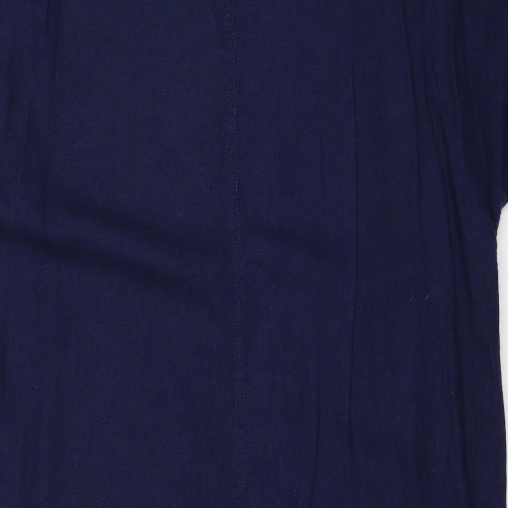 F&F Womens Blue Striped Linen A-Line Size 8 V-Neck Pullover