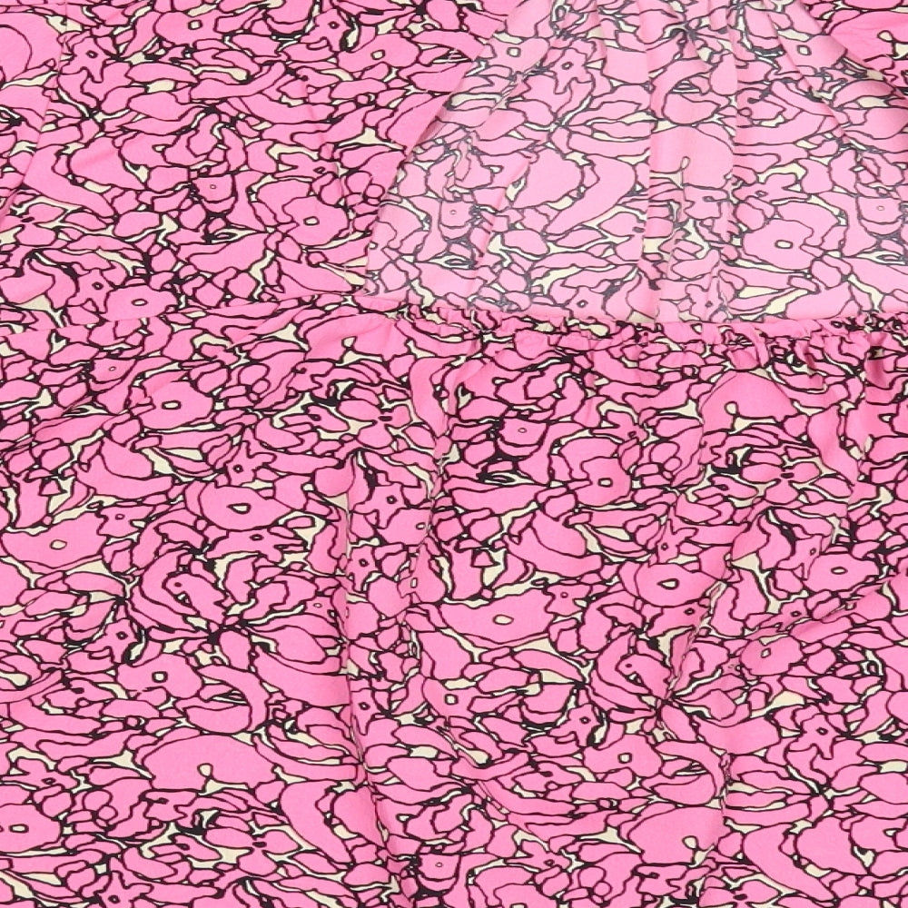 NEXT Womens Pink Geometric Polyester Basic Blouse Size S Round Neck