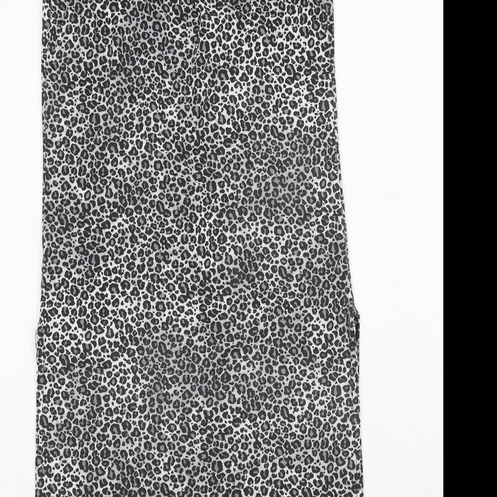 PRETTYLITTLETHING Womens Grey Animal Print Polyester Tank Dress Size 6 V-Neck Pullover - Leopard Print
