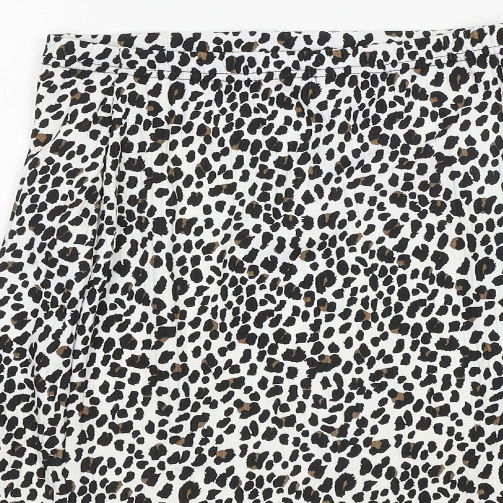 PRETTYLITTLETHING Womens White Animal Print Polyester A-Line Skirt Size 8 - Leopard Pattern