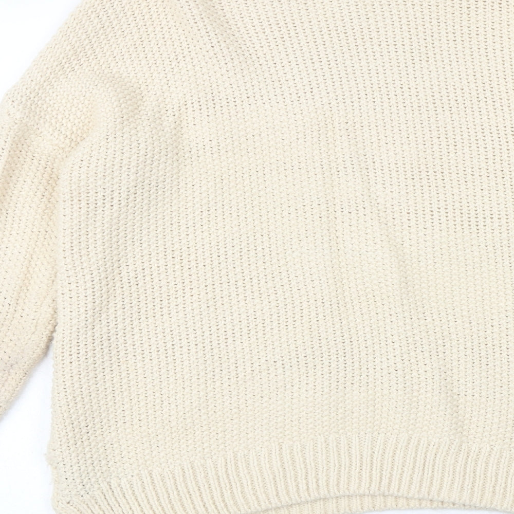 H&M Womens Beige Boat Neck Acrylic Pullover Jumper Size XS