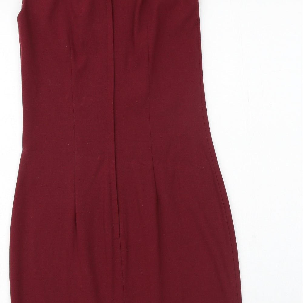 H&M Womens Red Polyester Shift Size 8 Round Neck Zip