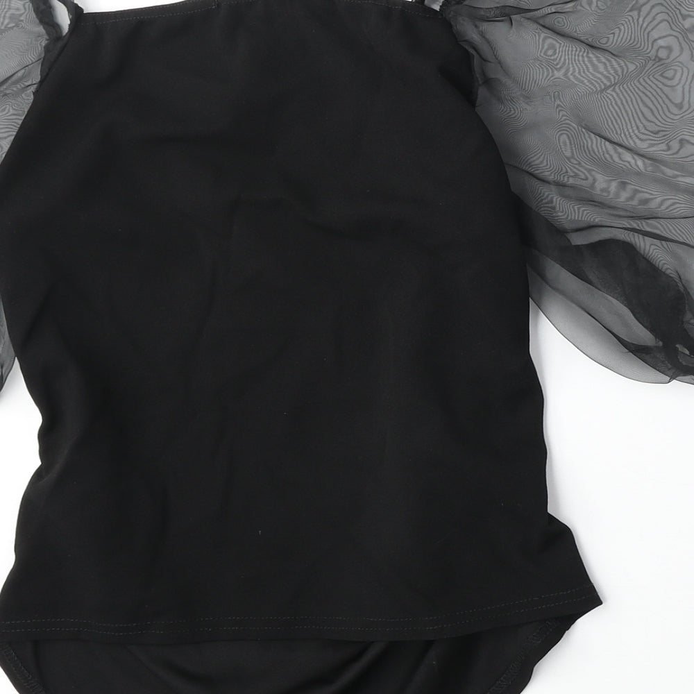 Missguided Womens Black Polyester Basic Blouse Size 10 Square Neck - Sheer Sleeves