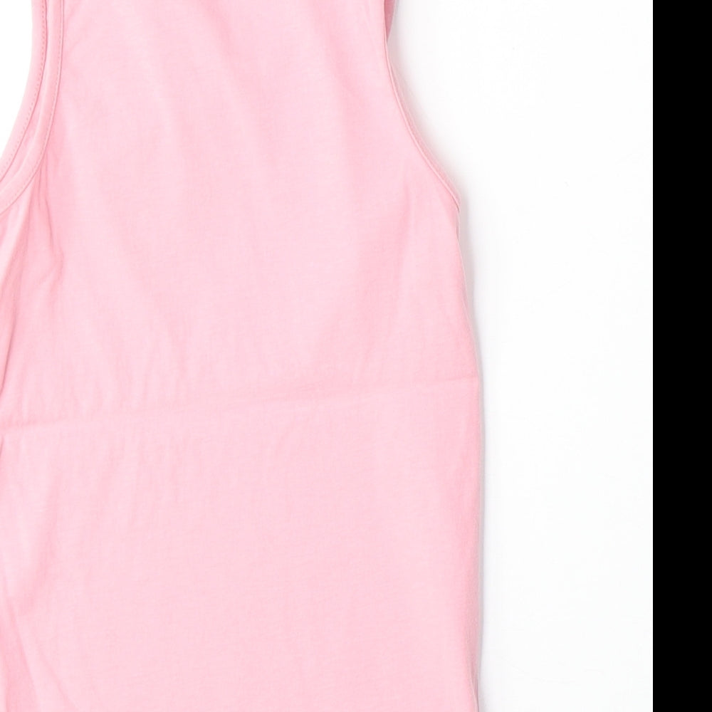 NEXT Girls Pink 100% Cotton Basic Tank Size 7 Years Round Neck Pullover