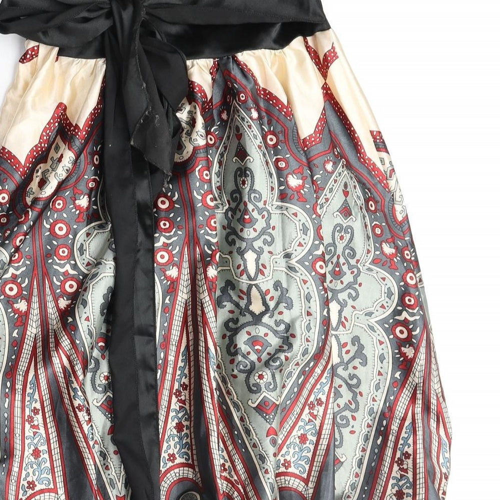 New Look Womens Multicoloured Geometric Polyester A-Line Size XS Off the Shoulder Zip