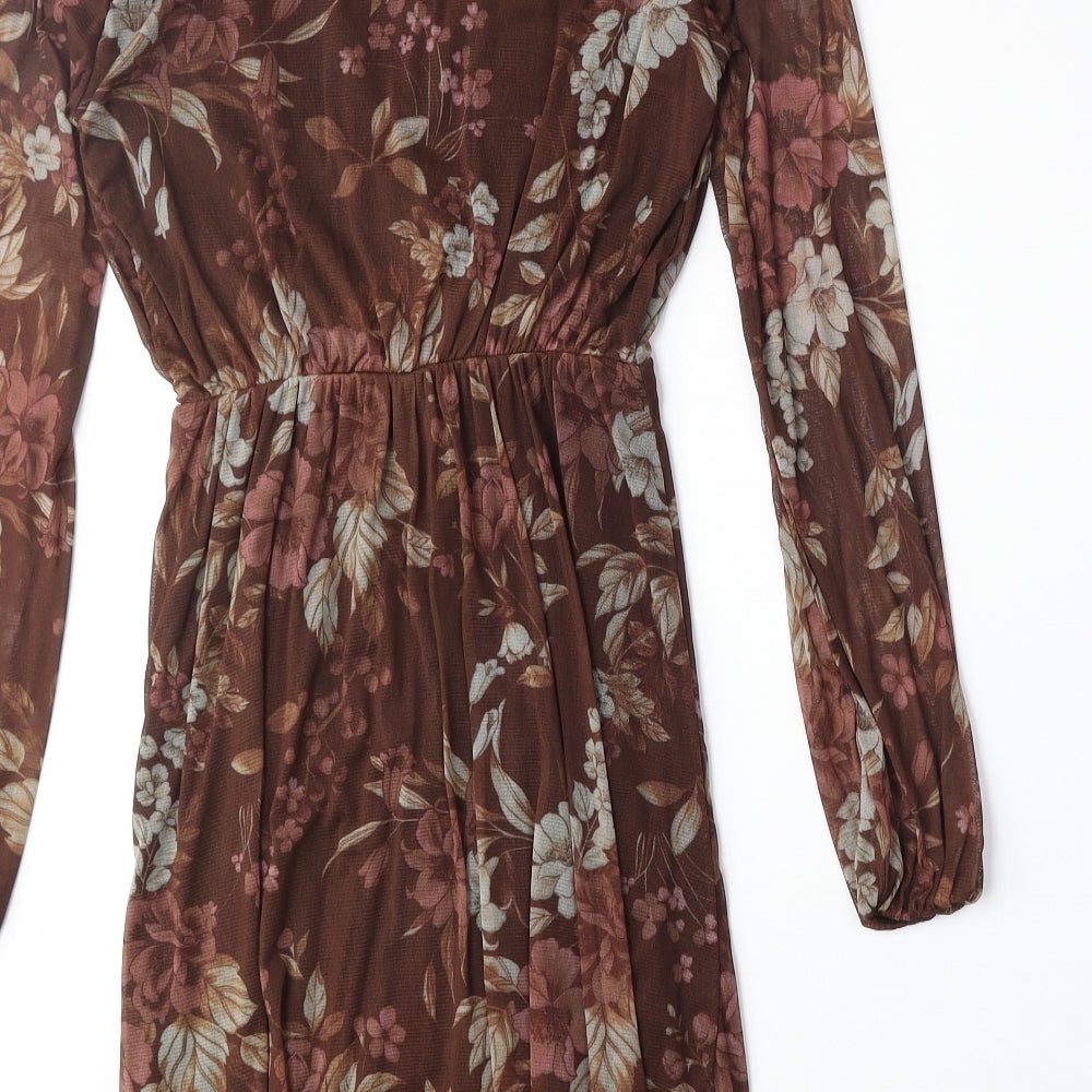 Zuiki Womens Brown Geometric Polyester A-Line Size S V-Neck Pullover