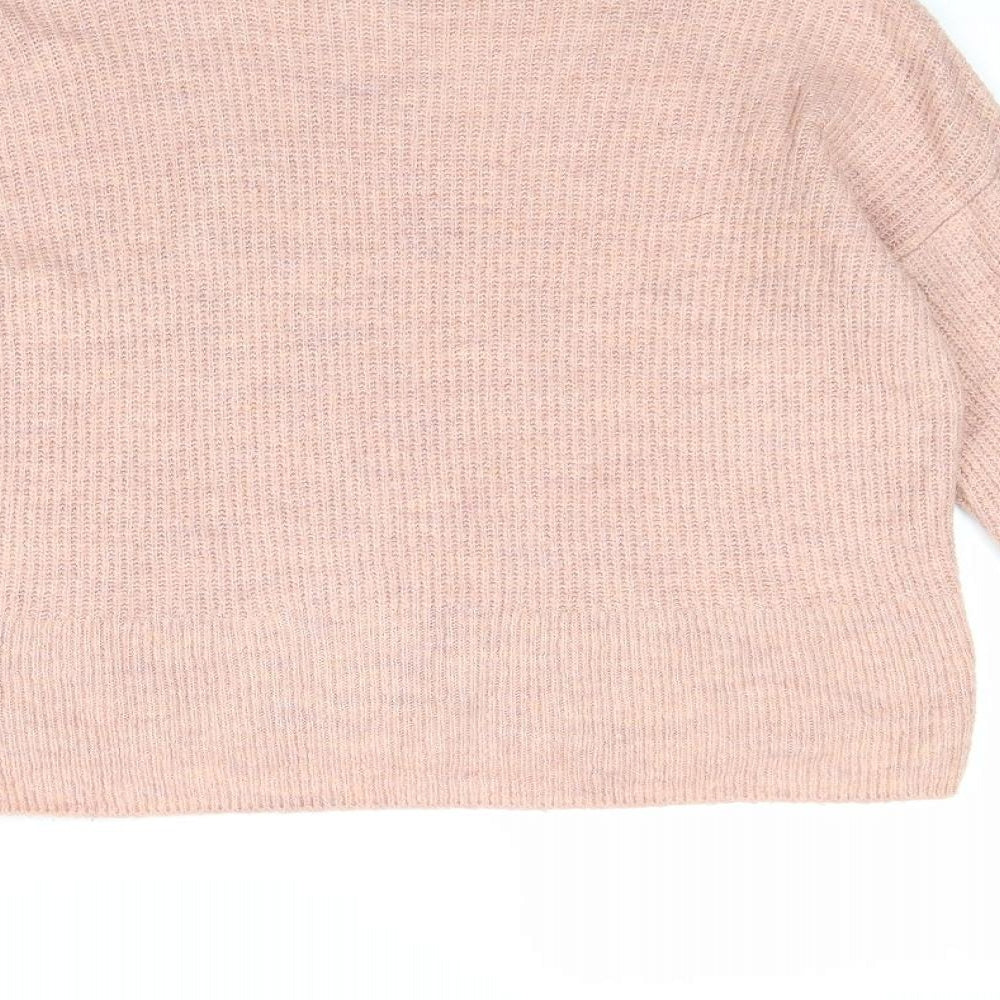 Marks & Spencer Womens Pink Mock Neck Acrylic Pullover Jumper Size M - Flute Sleeve