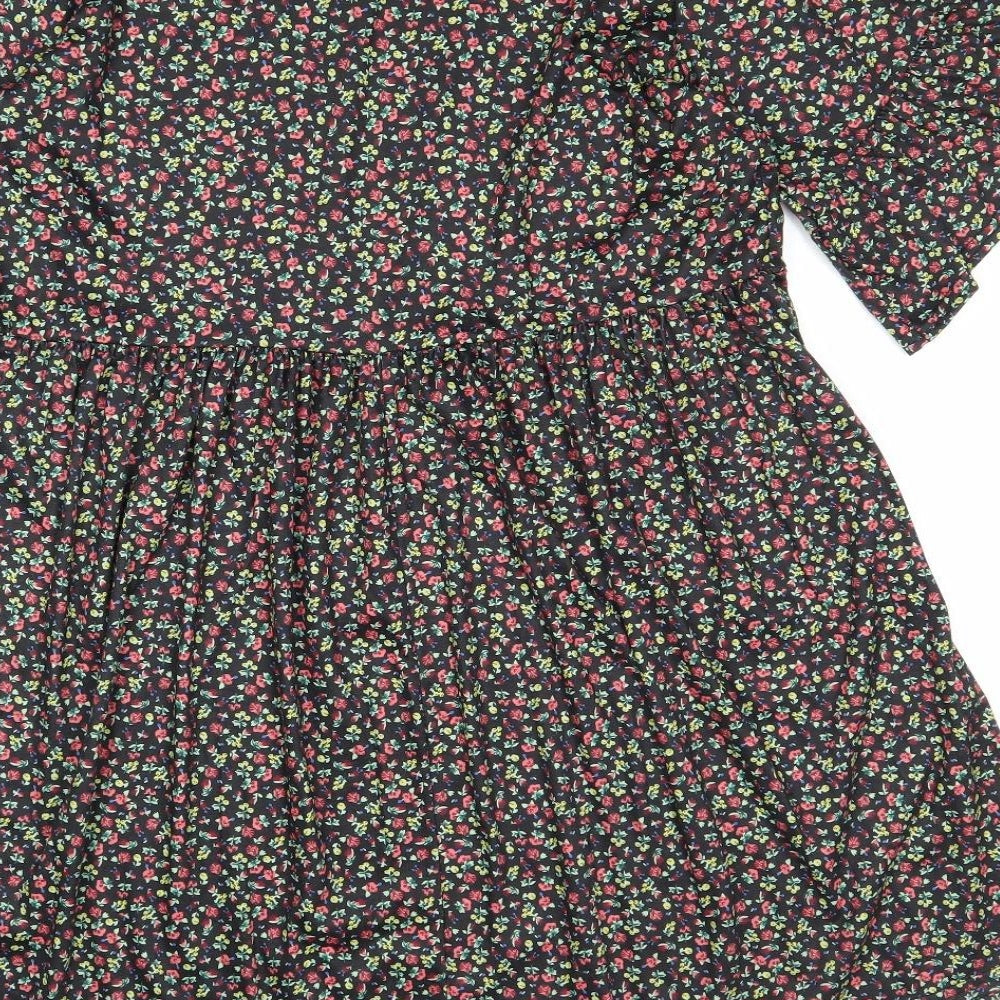 In the Style Womens Black Floral Polyester A-Line Size 8 Round Neck Pullover