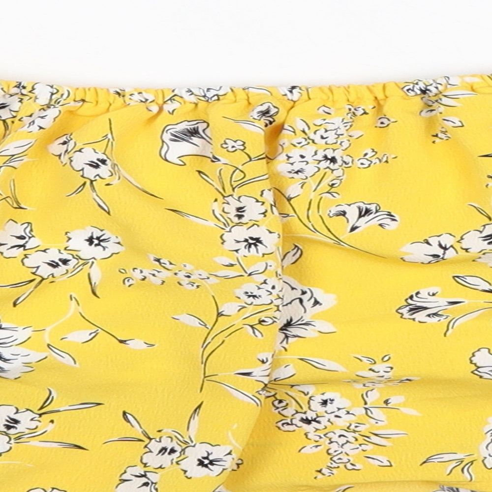 Cameo Rose Womens Yellow Floral Polyester Cropped Tank Size 12 Off the Shoulder