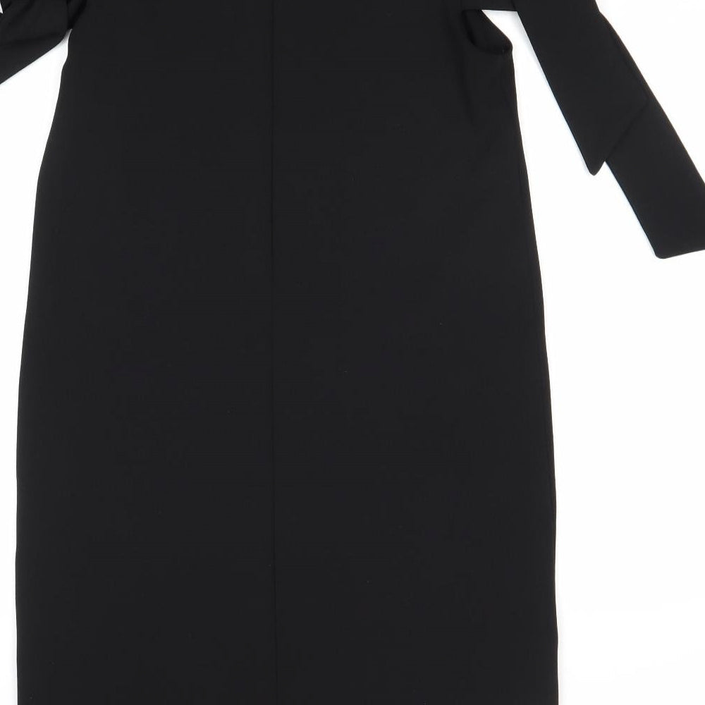 Warehouse Womens Black Polyester A-Line Size 10 Round Neck Pullover - Cold Shoulder