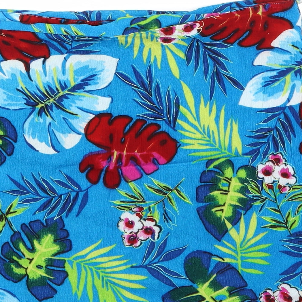 Preworn Womens Blue Floral Cotton A-Line Skirt Size L Button