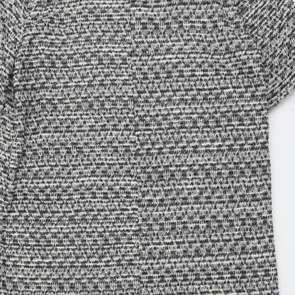 New Look Womens Grey Geometric Polyester Shift Size 10 Round Neck Button