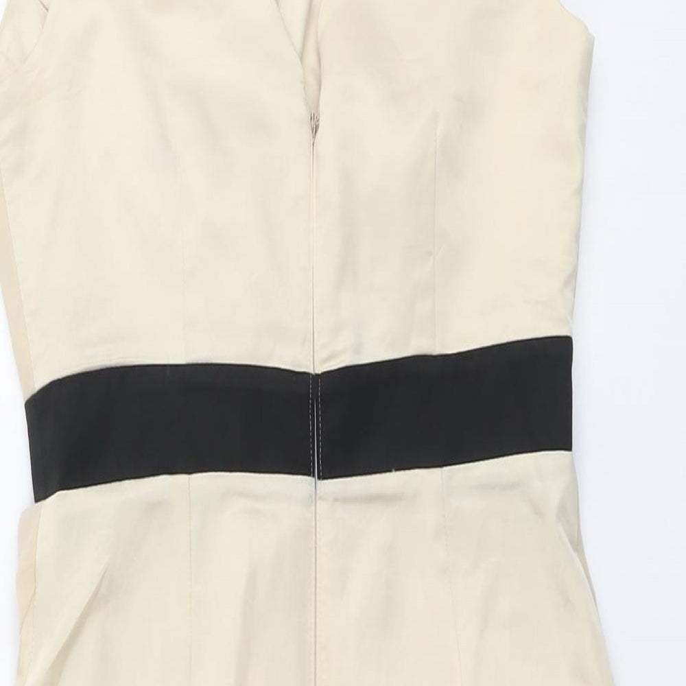 Lipsy Womens Beige Polyester Shift Size 10 V-Neck Zip