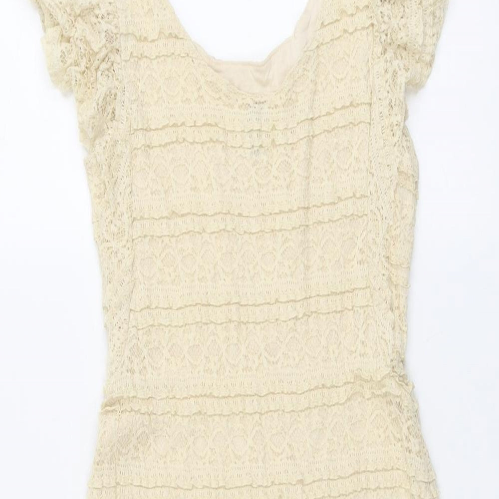 H&M Womens Beige Polyamide Shift Size 8 Round Neck Pullover