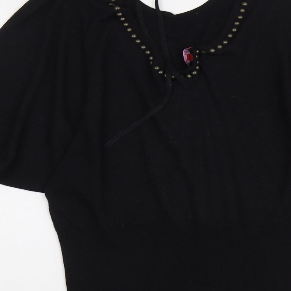 Monsoon Womens Black Round Neck Viscose Pullover Jumper Size M
