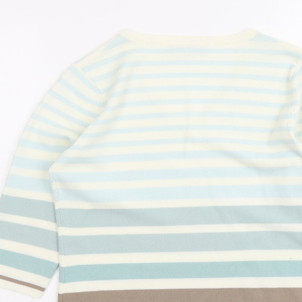 BHS Womens Multicoloured V-Neck Striped Acrylic Pullover Jumper Size 10