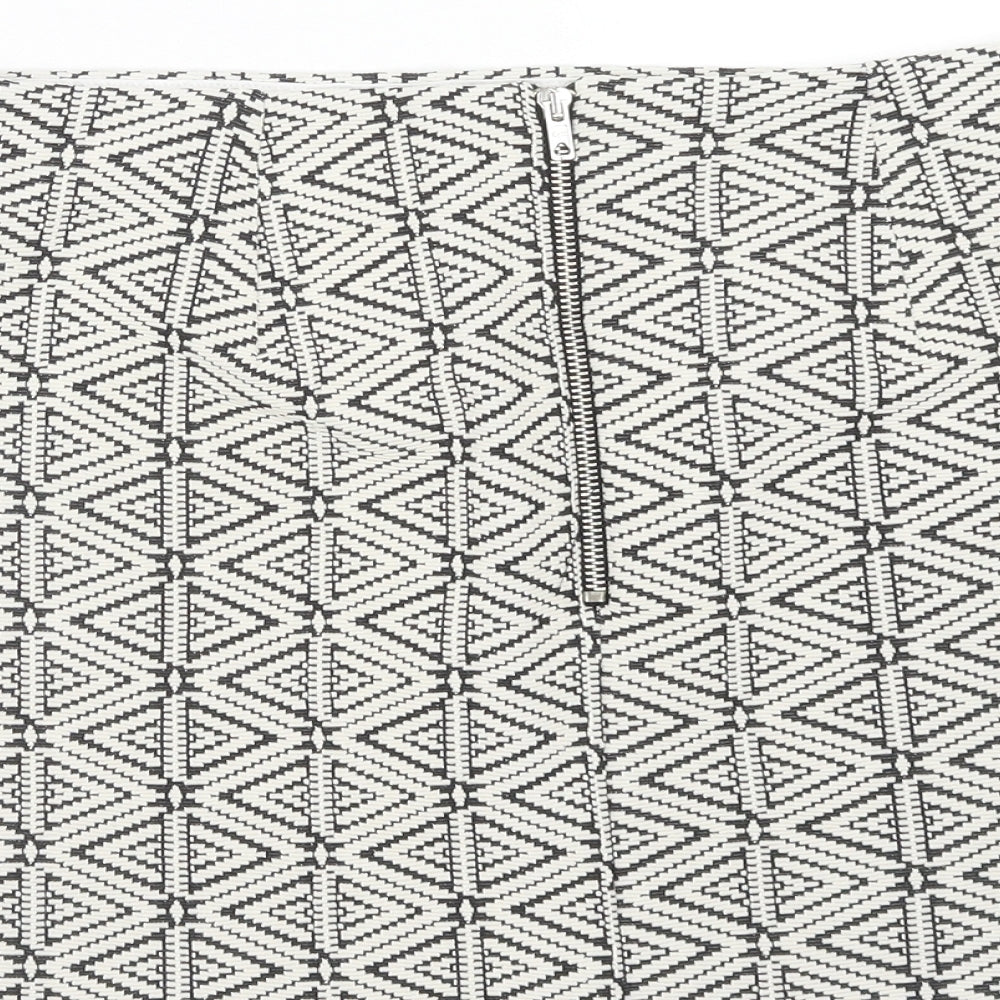 Topshop Womens White Geometric Cotton A-Line Skirt Size 10 Zip