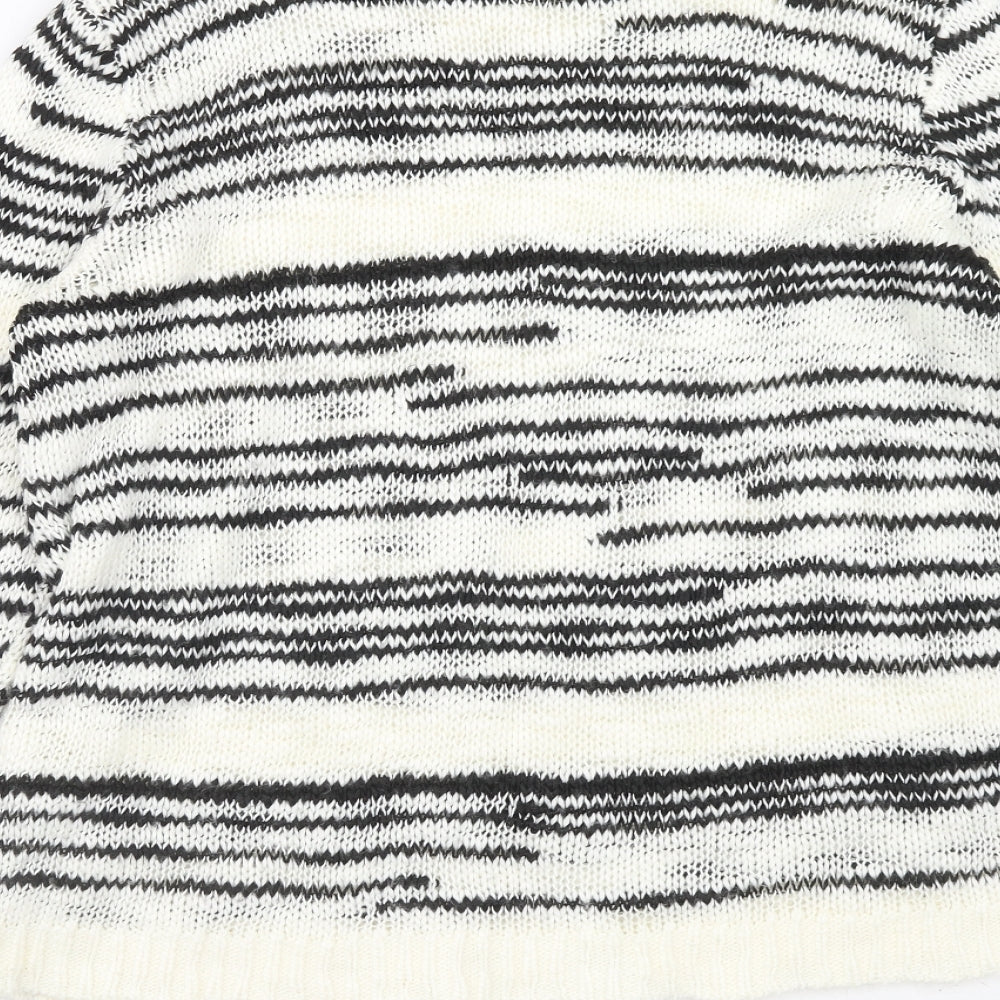 PAPAYA Womens White Round Neck Striped Acrylic Pullover Jumper Size L