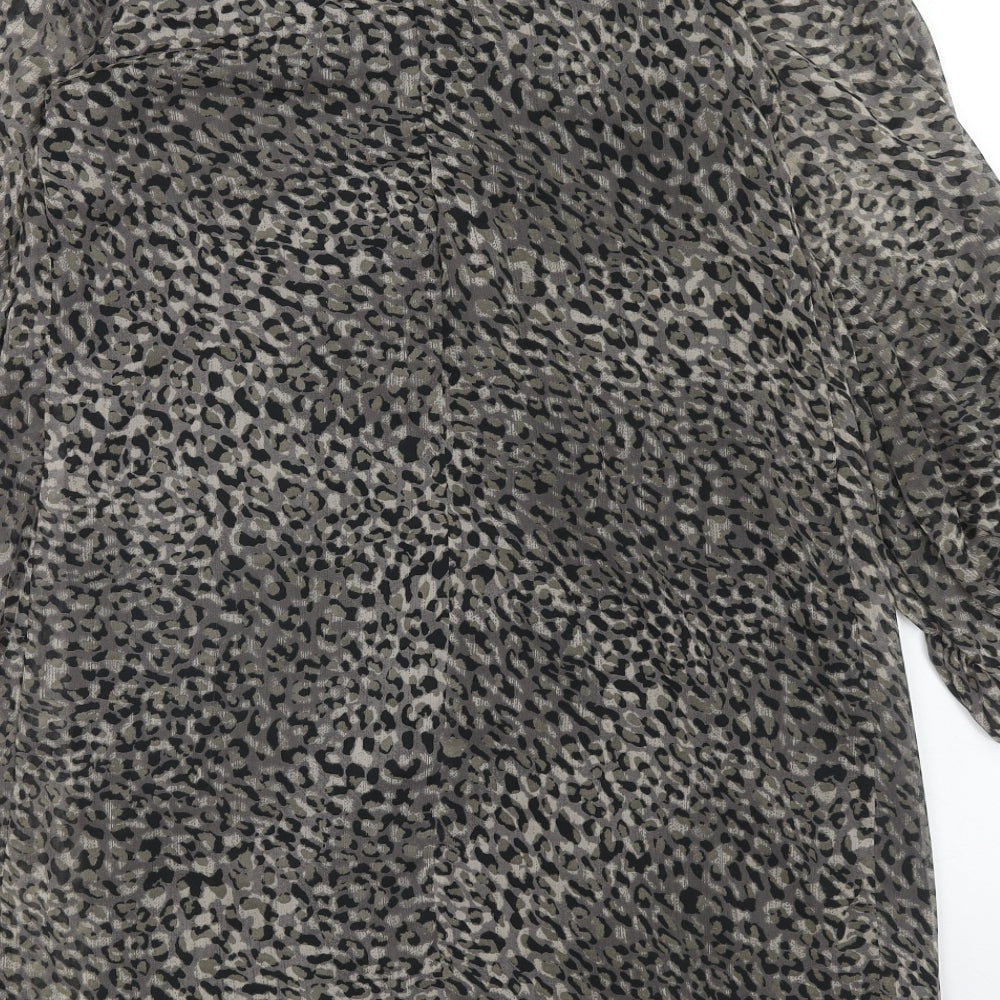 K&A Womens Brown Geometric Polyester A-Line Size 10 Round Neck Button