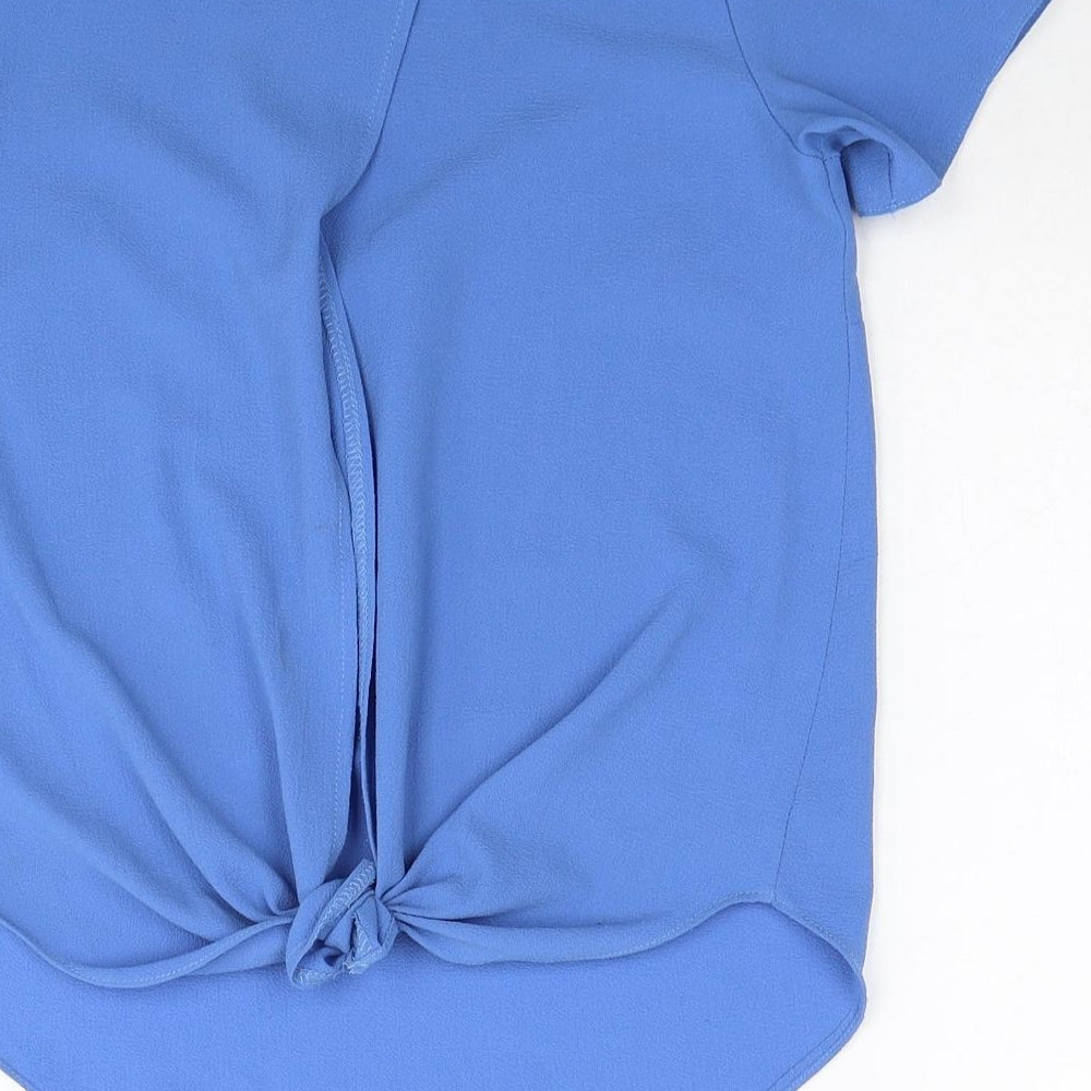 Atmosphere Womens Blue Polyester Basic T-Shirt Size 8 Round Neck - Open Back