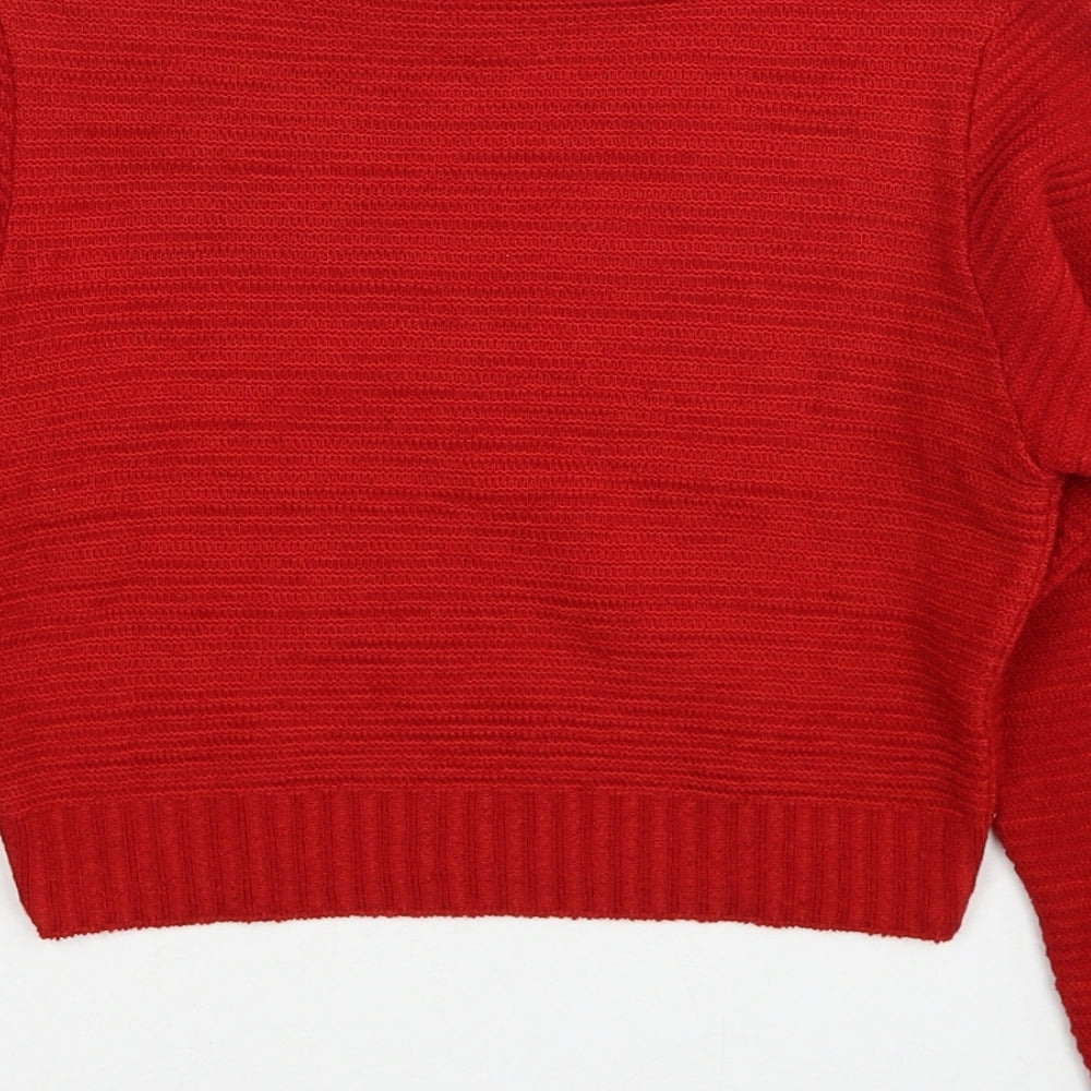 PRETTYLITTLETHING Womens Red Mock Neck Acrylic Pullover Jumper Size S