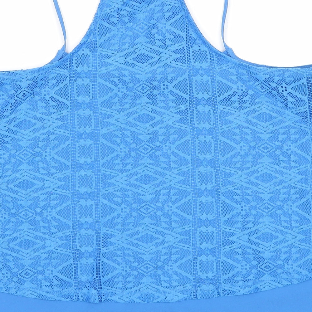 Candy Couture Girls Blue Geometric Polyester Basic Tank Size 15 Years Round Neck Pullover