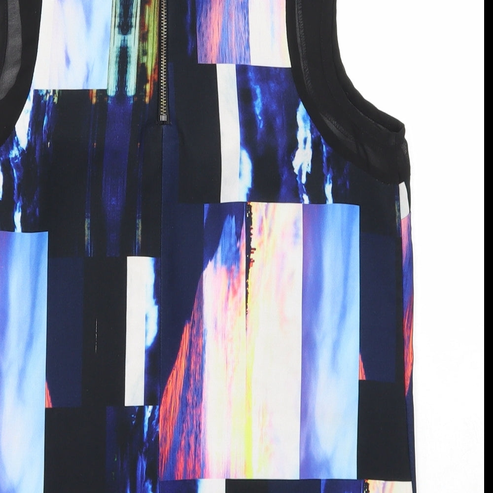 Warehouse Womens Black Geometric Polyester Basic Tank Size S Round Neck