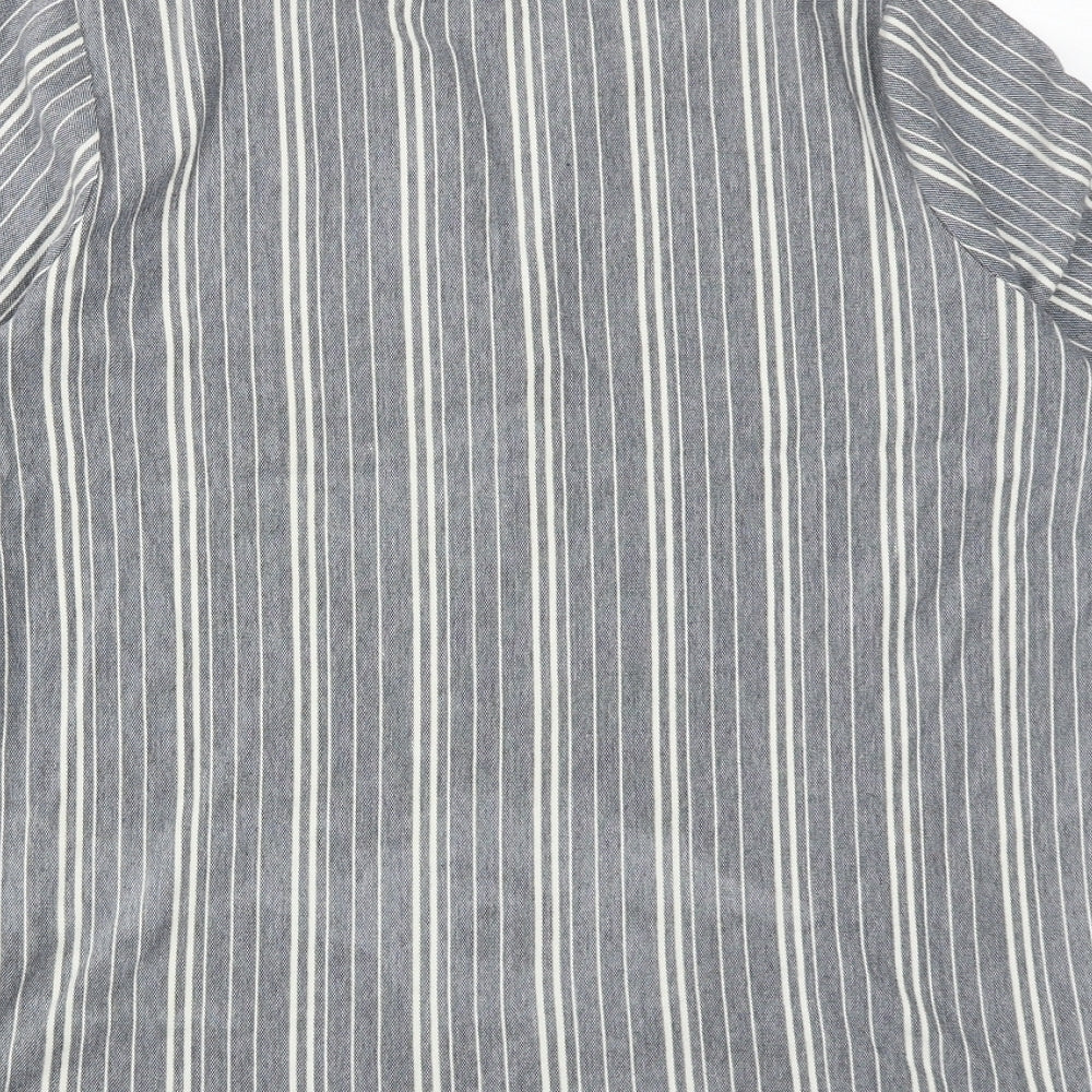 NEXT Womens Blue Striped Cotton Basic Blouse Size 8 V-Neck - Broderie Anglaise