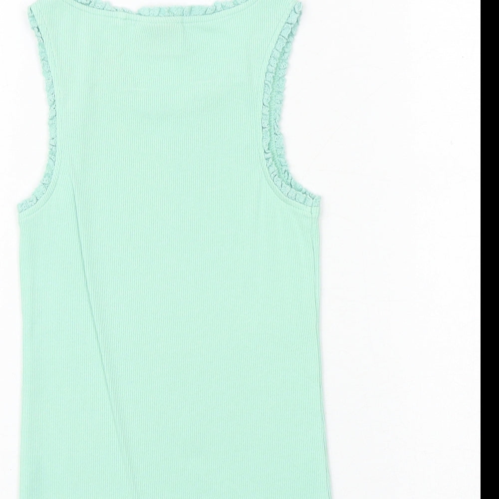 NEXT Girls Green Cotton Basic Tank Size 6 Years Round Neck Pullover
