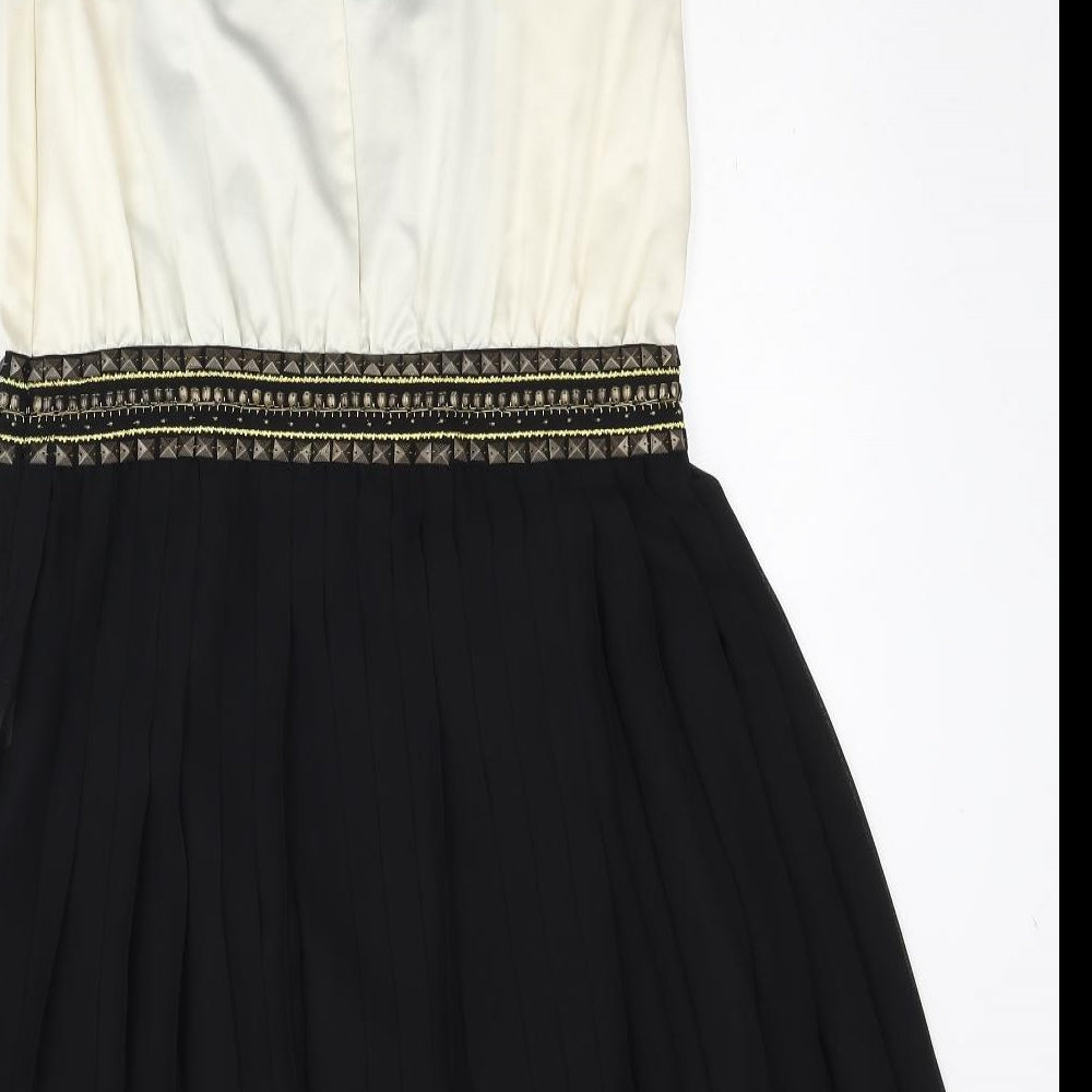 NEXT Womens Black Colourblock Polyester Fit & Flare Size 10 Round Neck Zip